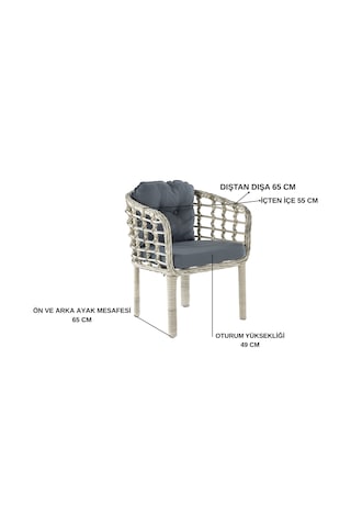 Kartepe Galvaniz Boru 2 1 1 Sehpa 60 90 Rattan Bahçe Balkon Takımı,gri Rattan/krem Kumaş Gri Rattan / Krem Kumaş