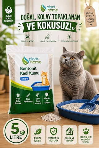 Bentonit Kedi Kumu 5 Litre Doğal Topaklanan, Güçlü Koku Kontrolü, Yüksek Emilim Diğer