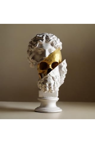 Antik Stil Yüz Ve Kafatası Heykel Ev Ofis İçin Modern Aksesuar - Altın