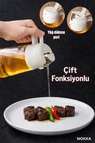 Çift Fonksiyonlu Cam Yağdanlık 450ml Zeytinyağı Sıvıyağ Şişesi Airfryer Sprey Yağlık Çok Renkli