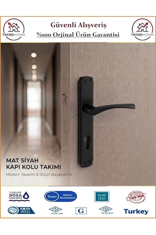Trendhomm Bravo Aynalı - Mat Siyah - Yale Dış Çelik Kapı Kolu