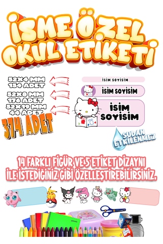 Okul Etiketi Kalem Defter Etiketi İsme Özel Etiket Set04