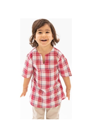 Eliş Şile Bezi Kısa Kol Şile Bezi Bisiklet Yaka Erkek Çocuk Tshirt Kırmızı Krem