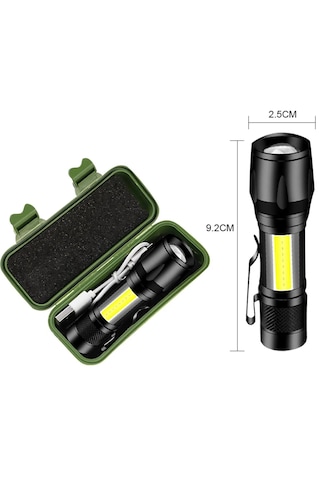 Derwell Usb Şarj Edilebilir Led Lamba El Feneri Küçük Taşınabilir Siyah