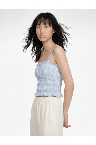 Koton Slim Fit Gofre Kumaş Gipeli Kolsuz Kareli Crop Bluz Mavi Ekose 6sal30001ıw Mavi Ekoseli