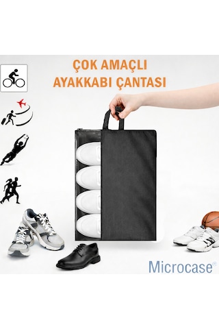 Microcase Çok Amaçlı Şeffaf Pencereli Ayakkabı Düzenleyici Seyahat Çantası Hurç 50x40 Cm 15 Adet Al5502 Siyah