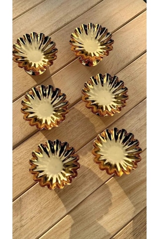 6'lı İsritidye Huni Ayaklı Gold Kahve Yanı Lokumluk, Makaronluk, Şekerlik,sunum,kahve,ikramlık,