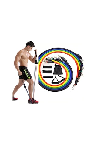 Ckspor 11 Parça Latex Direnç Bandı Seti Kapı Arkası Egzersiz & Fitness Lastiği Seti Cks-124