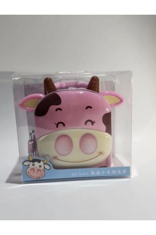 İnek Figürlü Pembe Metal Kilitli Kumbara 13x12