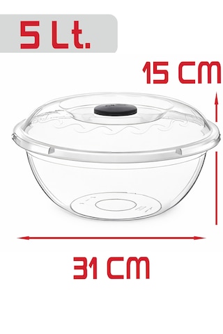 5 Litre Kapaklı Hamur Mayalama Leğeni Şeffaf Badya - Yoğurma Ve Saklama Kabı-kasesi Şeffaf