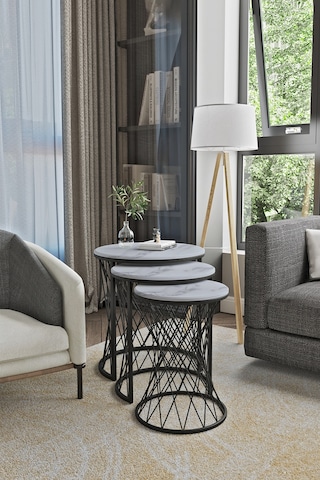Emga Home Zenith Zigon Sehpa - Beyaz Mermer Beyaz Mermer