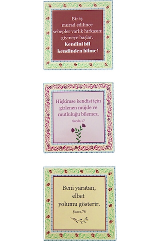 3 Lü Dua Ve Ayet Yazılı Buzdolabı Magnet - 6.5 X 6.5 Cm Mıknatıslı Dekoratif Dolap Süsü