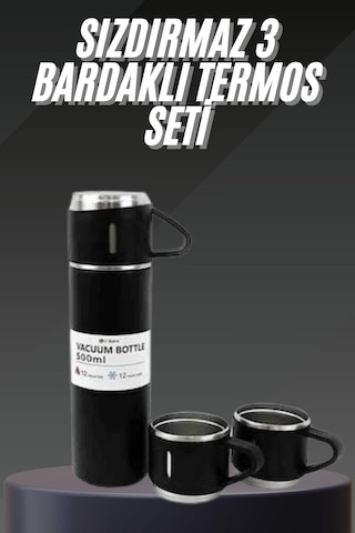 Termos Seti Paslanmaz Çelik 3 Bardaklı Vakumlu Termos Set 500 Ml 12 Saate Kadar Isı Koruma Çok Renkli