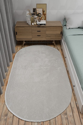 Tropikal Home Post Peluş Yumuşak Oval Halı Tüylü Halı Kaymaz Taban Konforlu Dekoratif Yıkanabilir Gri