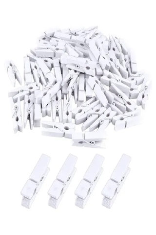 Mobgift 100'lü Beyaz Ahşap Mandal 2.5cm 10'lu Paket-1000 Adet