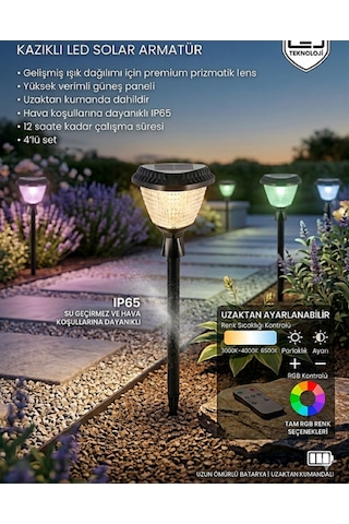 Kumandalı Rgb Solar Kazıklı Dış Mekan 30 W Su Geçirmez