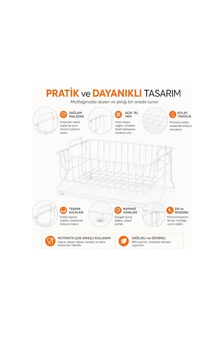 Metal Ayaklı Sepet Meyvelik Sebzelik, Beyaz Tel Mutfak Organizeri, Tezgah Üstü Meyve Sebze Sepeti, Tabak Bardak Düze Çok Renkli
