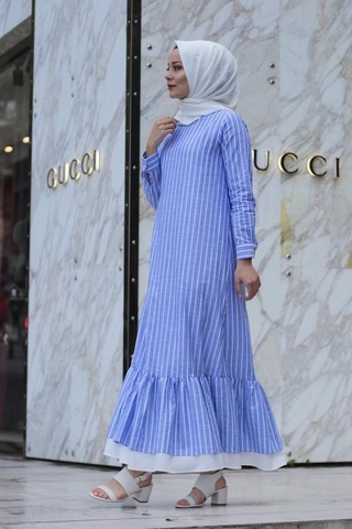 Pastelastore Neva Kadın Elbise Maxi Boy 1020-1 Koyu Mavi