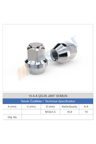 20 Adet 19 Anahtar Çelik Jant BİJON Somunu 12X1.5 20 Adet 19 Anahtar Çelik Jant BİJON Somunu 12X1.5