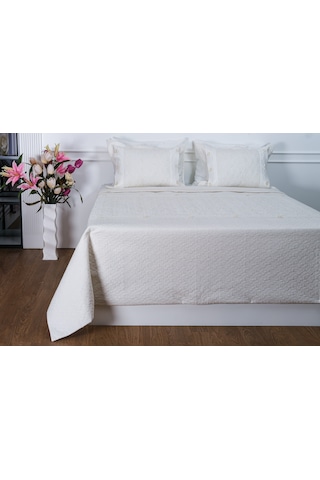 Finezza Gülfem Pamuk Baskılı  Krem- Krem Yatak Örtüsü Seti Çift Kş. 6 Parça-1463