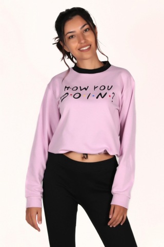 Makentmoda Kadın Pembe How You Doın Baskılı Sweatshırt L