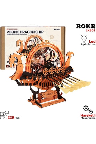 Rokr Lk802 Viking Gemisi Viking Dragon Ship Dıy Minyatür Maket Model Seti Ahşap 3d Wooden Puzzle 3d Model Kit Detaylı Dekoratif Hobi Seti Ahşap Maket