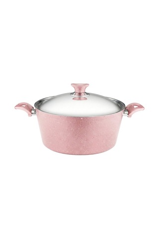20 Cm Granit Derin Tencere Çelik Kapak - Pembe Pembe