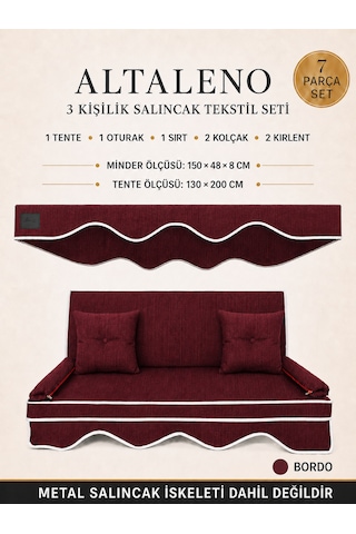 Altaleno 3 Kişilik 150 48 Cm Süngerli Bahçe Balkon Salıncak Minderi Yıkanabilir Kılıflı, Tenteli Keten Kumaş Tekstil Seti 24 Dns 8 Cm Orta Sert Sünger Bordo