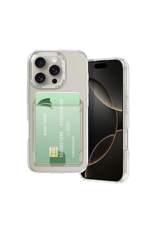Apple Uyumlu iPhone 16 Pro Kılıf Kartlık Bölmeli Arkası Şeffaf Soft Dayanıklı Kapak