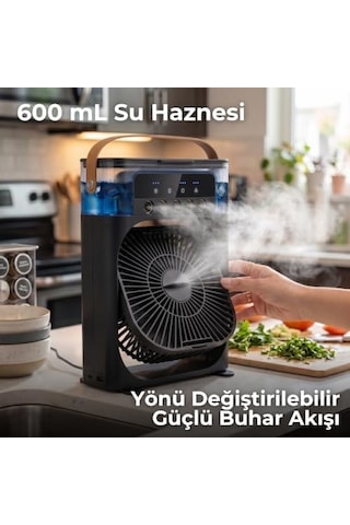 Concord Air Cooler Fan - Sulu Taşınabilir Mini Klima Ve Hava Soğutucu, 3 Kademeli Türbin Vantilatör, 7 Renkli Led Işıklı Ve Zamanlayıcılı Nemlendirici Masa Fanı Siyah