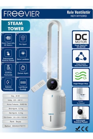 Ndy-wy03rd Kule Tipi Buharlı Beyaz Vantilatör