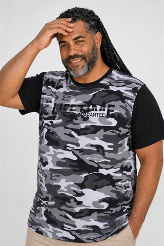 Starbattal Büyük Beden Shoulder Line Camouflage Erkek Tişört 23147 Fume-1130 Füme