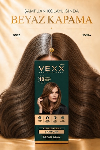 Vexx Professional Beyaz Kapatıcı Pratik Boya Şampuan Fındık Kabuğu 7.3 Amonyaksız Formül 300 Ml.