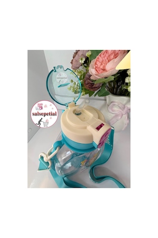 Ayıcık Su Matarası Ayıcıklı Suluk Figürlü Su Şişesi Ayıcık Matara Askılı Pipetli Matara 850ml Turkuaz