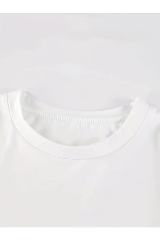 Tarzyeri Kadın Kısa Kol Yazlık Tişört Bisiklet Yaka Baskılı Oversize T-shirt - Beyaz Çok Renkli
