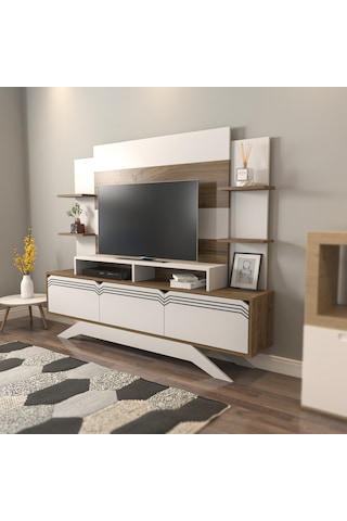 Decorotika Delpi Tv Ünitesi Beyaz Ceviz Beyaz - Ceviz