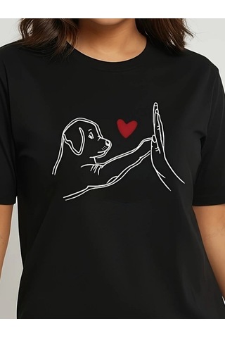 Kadın Kısa Kollu Bisiklet Yaka Köpek Baskılı Viskon Bluz Karışık