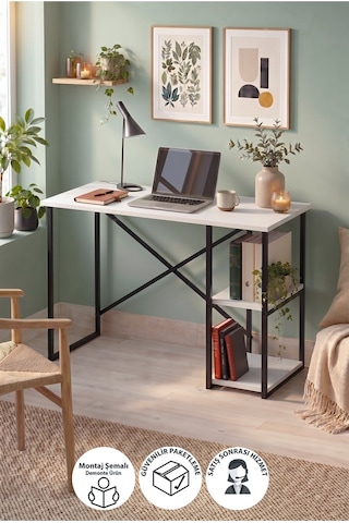 110x50 Cm 2 Raflı Çalışma Masası Bilgisayar Masası Ofis Masası Ders Masası Ümit Beyaz