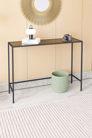 Canvas Metal Dresuar Dekoratif Kahve Köşesi Konsol Siyah Füme Camlı Siyah
