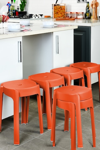 Kaymaz Ayaklı İç İçe Geçebilen Plastik Tabure 6 Adet-turuncu