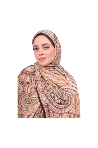 Premium Lux Original Etnik Desen Şal Vual İpek, 1. Sınıf, Hafif, Rahat, Şık, Tesettür Giyim Hardal