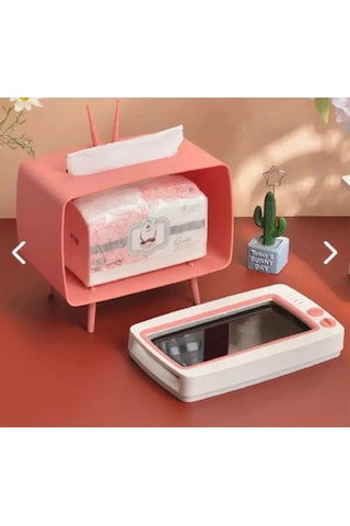Tv Şeklinde Retro Telefonluk Peçetelik Hediyelik Telefon Aksesuarları Renk Kırmızı Pembe