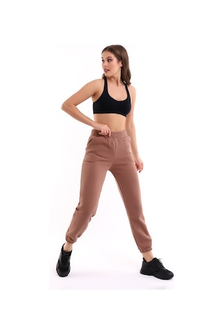 Winmoda34 Kadın Üç İplik İçi Şardonlu Polarlı Eşofman Altı Jogger Rahat Kalıp Bej
