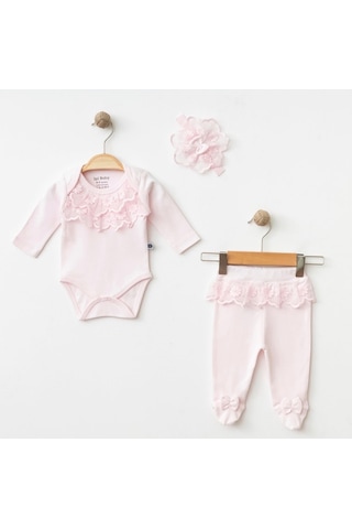 Işıl Baby Dantel Detaylı Kız Bebek Body & Patikli Alt Takım Pembe