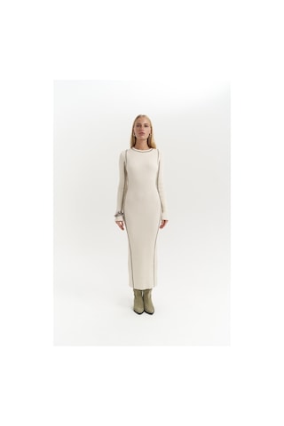 Aston Çizgi Detay Bej Triko Elbise Bej