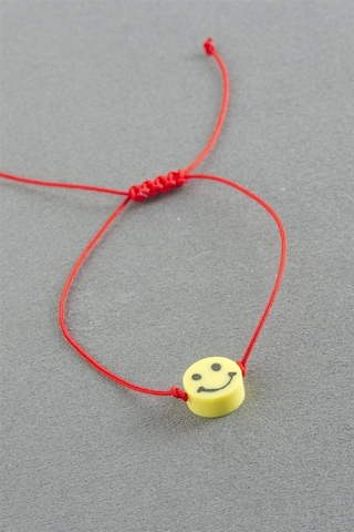 Emoji Makrome İp Bileklik - Kırmızı Renkli