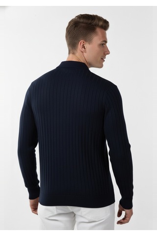 Deepsea Erkek Lacivert Slim Fit Polo Yaka Triko Kazak - Yumuşak Dokulu Esnek Ve Şık Görünüm 2605305 Lacivert