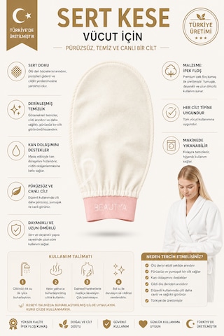 Ekru Banyo Duş Kesesi Peeling Eldiveni %100 Floş Ipek Normal Ciltler Için