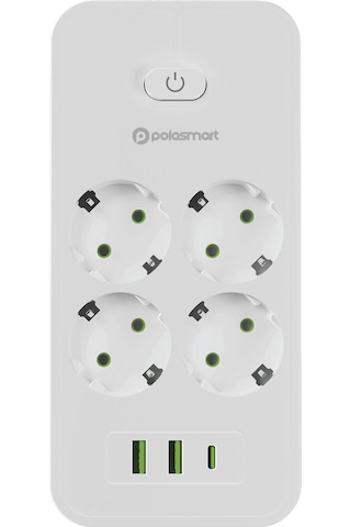 Polosmart Mp25 Akım Korumalı Uzatma Kablosu 4'lü Priz 2 Usb Type-c Pd 20w 2 Metre Beyaz 2 M