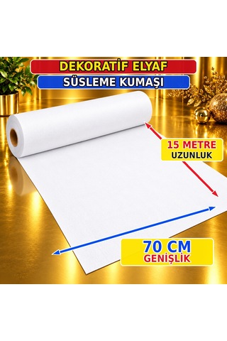 Vıp 15 Metre Beyaz Tela Kumaş Beyaz Elyaf Kumaş Avm Noel Yılbaşı Süsleme Kumaşı 70 Cm Genişliğinde